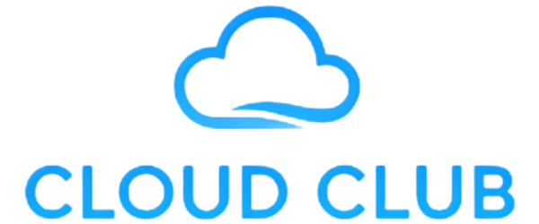 Cloud Club brand logo in blue with cloud icon and transparent background